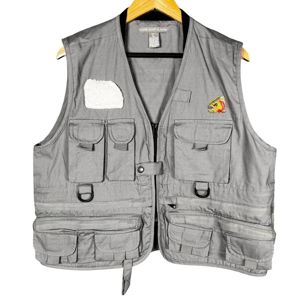 Vtg Danielson Classic Fishing Vest Mens Large Gray Multi-Pocket Cotton Utility